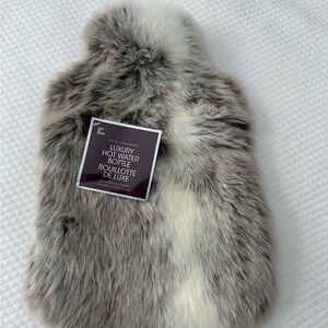 Elegant Faux Fur Hot Water Bottle - Gray and Cream